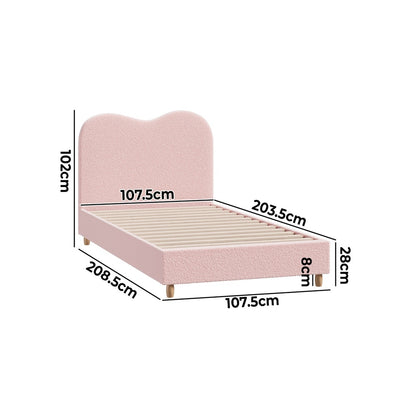 Oikiture Bed Frame King Single Size Pink Boucle Cloud Shape-Bed Frame-PEROZ Accessories