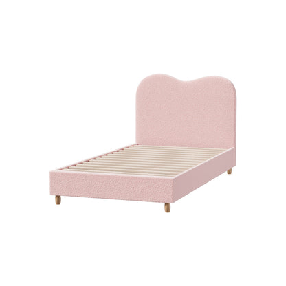 Oikiture Bed Frame King Single Size Pink Boucle Cloud Shape-Bed Frame-PEROZ Accessories