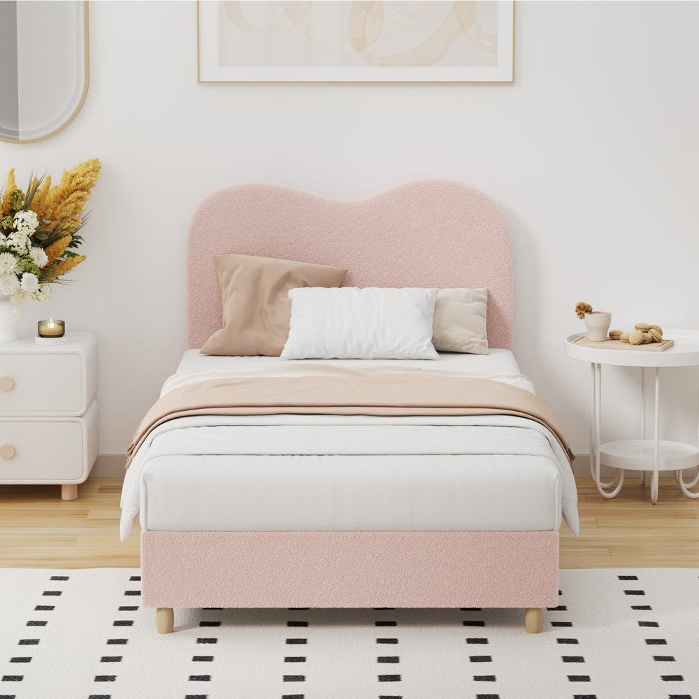 Oikiture Bed Frame King Single Size Pink Boucle Cloud Shape-Bed Frame-PEROZ Accessories