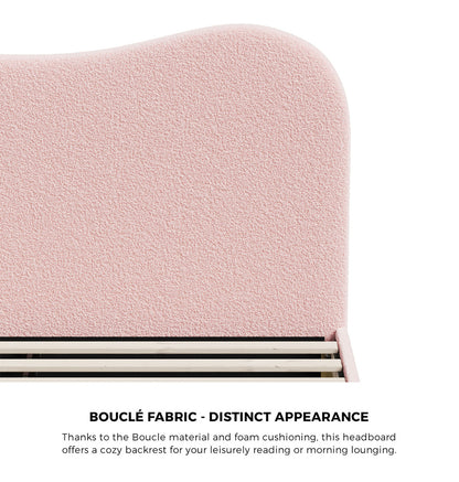 Oikiture Bed Frame King Single Size Pink Boucle Cloud Shape-Bed Frame-PEROZ Accessories