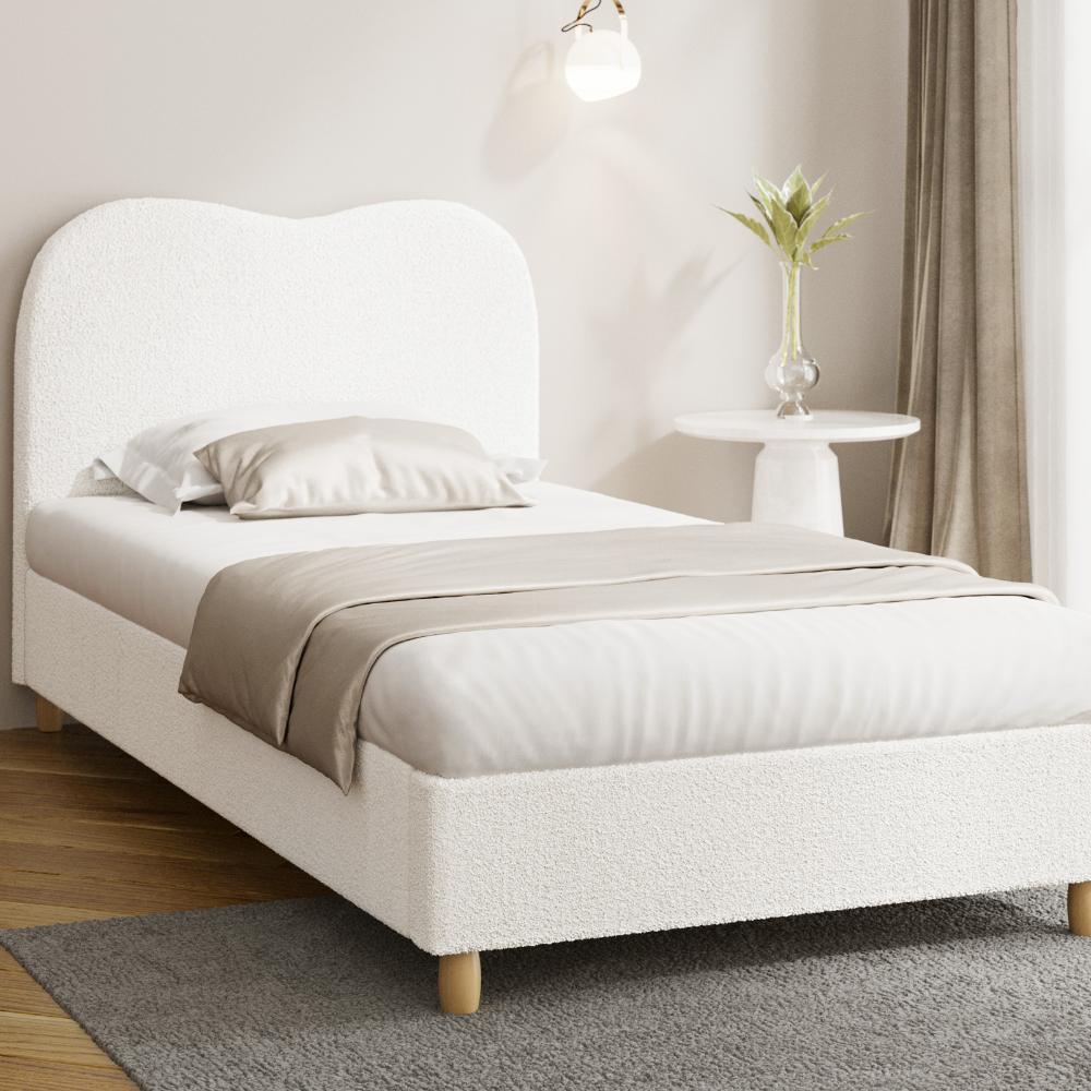 Oikiture Bed Frame King Single White Boucle Cloud Shape-Bed Frames-PEROZ Accessories