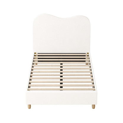 Oikiture Bed Frame King Single White Boucle Cloud Shape-Bed Frames-PEROZ Accessories