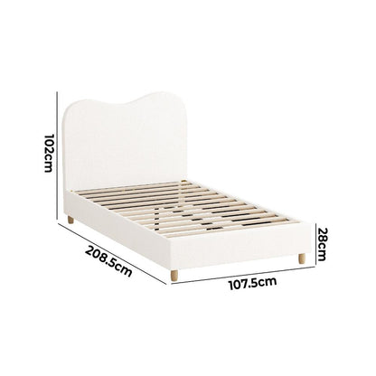 Oikiture Bed Frame King Single White Boucle Cloud Shape-Bed Frames-PEROZ Accessories