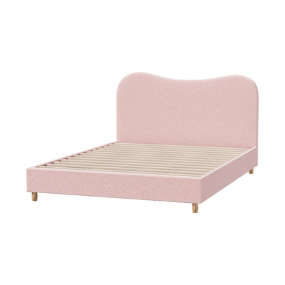 Oikiture Bed Frame Queen Size Pink Boucle Cloud Shape-Bed Frame-PEROZ Accessories
