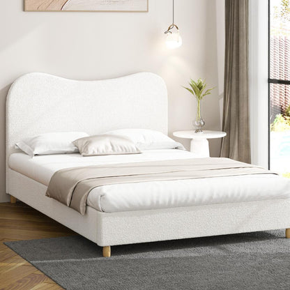 Oikiture Bed Frame Queen Size White Boucle Cloud Shape-Bed Frames-PEROZ Accessories