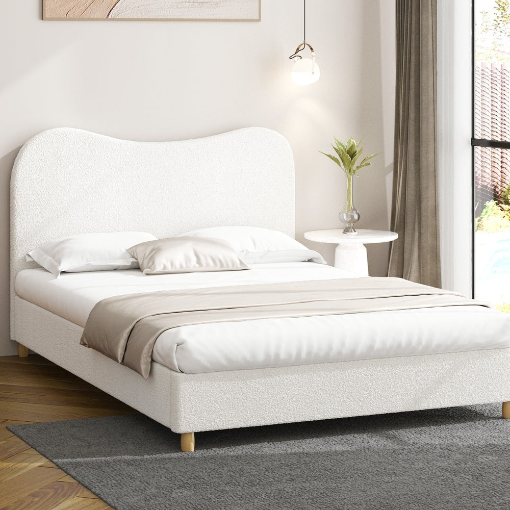 Oikiture Bed Frame Queen Size White Boucle Cloud Shape-Bed Frames-PEROZ Accessories