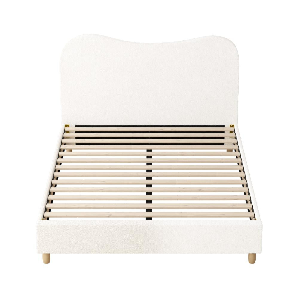 Oikiture Bed Frame Queen Size White Boucle Cloud Shape-Bed Frames-PEROZ Accessories