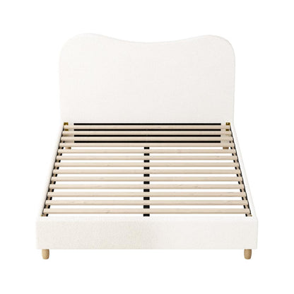 Oikiture Bed Frame Queen Size White Boucle Cloud Shape-Bed Frames-PEROZ Accessories