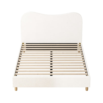 Oikiture Bed Frame Queen Size White Boucle Cloud Shape-Bed Frames-PEROZ Accessories