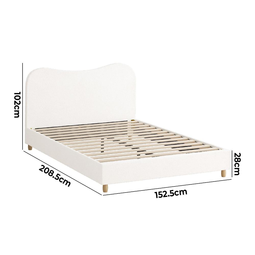 Oikiture Bed Frame Queen Size White Boucle Cloud Shape-Bed Frames-PEROZ Accessories