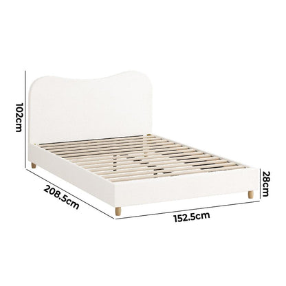 Oikiture Bed Frame Queen Size White Boucle Cloud Shape-Bed Frames-PEROZ Accessories