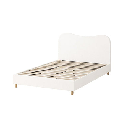Oikiture Bed Frame Queen Size White Boucle Cloud Shape-Bed Frames-PEROZ Accessories