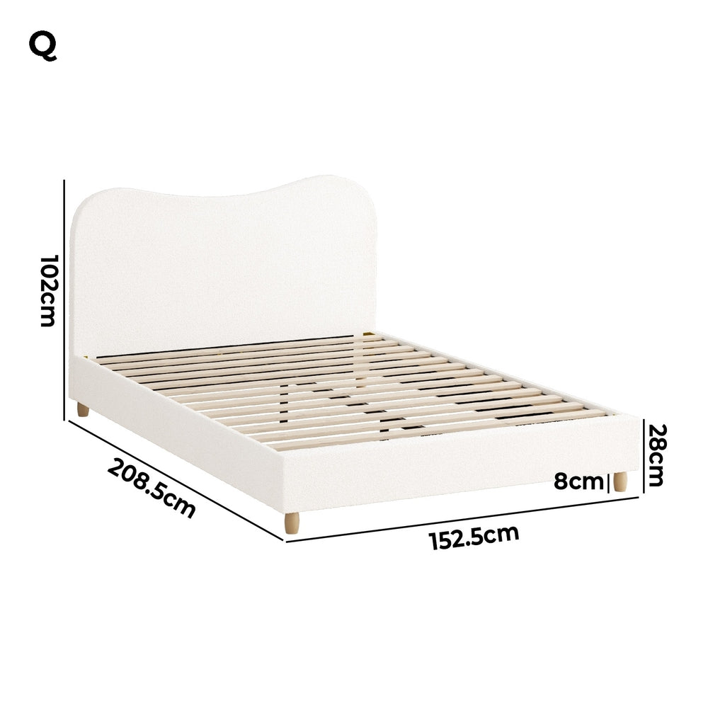 Oikiture Bed Frame Queen Size White Boucle Cloud Shape-Bed Frames-PEROZ Accessories