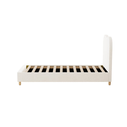 Oikiture Bed Frame Single Size White Boucle Cloud Shape-Bed Frames-PEROZ Accessories