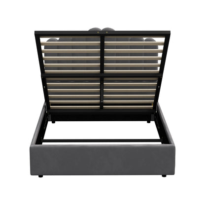 Oikiture Bed Frame Double Size Gas Lift Velvet Grey-Bed Frames-PEROZ Accessories