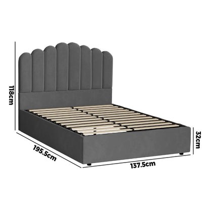 Oikiture Bed Frame Double Size Gas Lift Velvet Grey-Bed Frames-PEROZ Accessories
