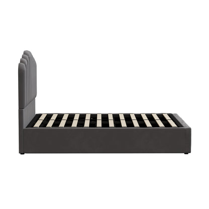 Oikiture Bed Frame Double Size Gas Lift Velvet Grey-Bed Frames-PEROZ Accessories