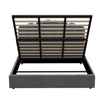Oikiture Bed Frame King Size Gas Lift Velvet Grey-Bed Frames-PEROZ Accessories