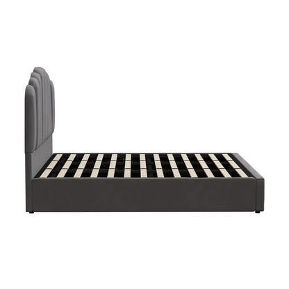 Oikiture Bed Frame King Size Gas Lift Velvet Grey-Bed Frames-PEROZ Accessories