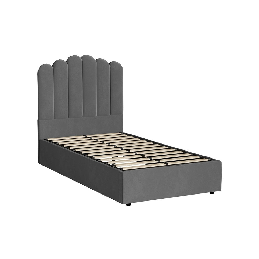 Oikiture Bed Frame King Single Gas Lift Velvet Grey-Bed Frames-PEROZ Accessories