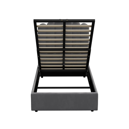 Oikiture Bed Frame King Single Gas Lift Velvet Grey-Bed Frames-PEROZ Accessories