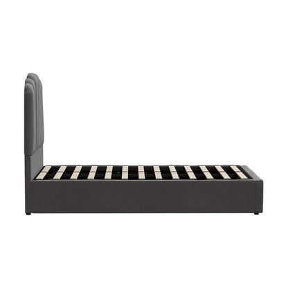Oikiture Bed Frame King Single Gas Lift Velvet Grey-Bed Frames-PEROZ Accessories