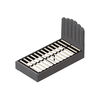 Oikiture Bed Frame King Single Gas Lift Velvet Grey-Bed Frames-PEROZ Accessories