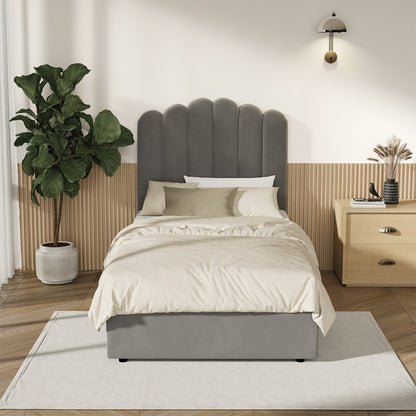 Oikiture Bed Frame King Single Gas Lift Velvet Grey-Bed Frames-PEROZ Accessories