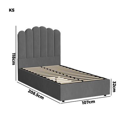 Oikiture Bed Frame King Single Gas Lift Velvet Grey-Bed Frames-PEROZ Accessories