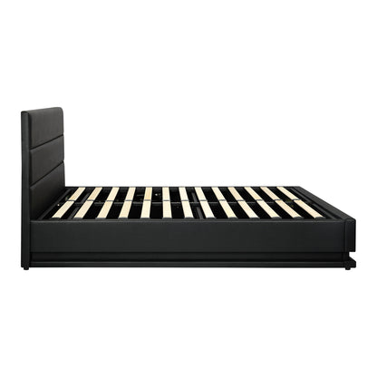 Oikiture Double Bed Frame, RBG Mattress Base with Gas Lift and Storage Space Black-Bed Frames-PEROZ Accessories