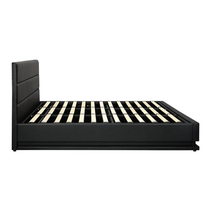 Oikiture King Bed Frame, RBG Mattress Base with Gas Lift and Storage Space Black-Bed Frames-PEROZ Accessories