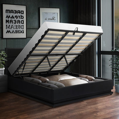 Oikiture King Bed Frame, RBG Mattress Base with Gas Lift and Storage Space Black-Bed Frames-PEROZ Accessories