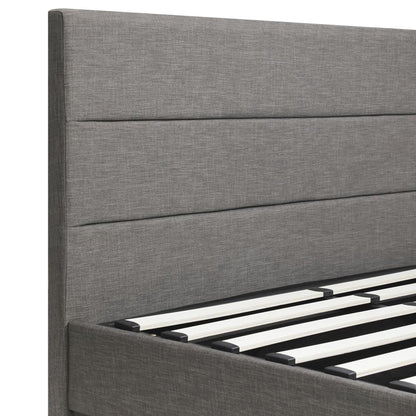 Oikiture Bed Frame Queen Bed Frame LED Mattress Base with Gas Lift and Storage Space Grey-Bed Frames-PEROZ Accessories