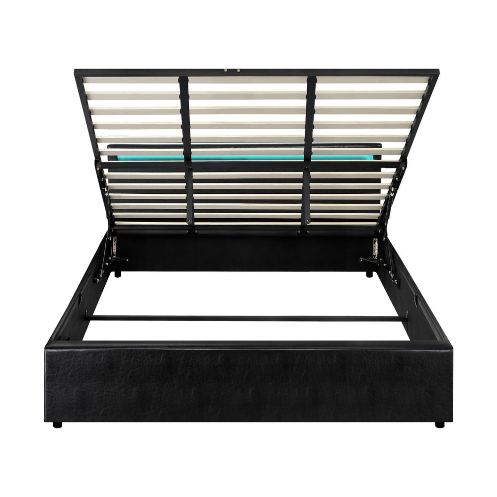Oikiture Bed Frame RGB LED King Size Gas Lift Storage Base Black-Bed Frames-PEROZ Accessories