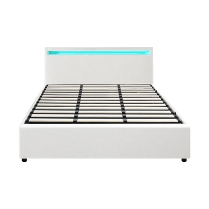 Oikiture Bed Frame RGB LED King Size Gas Lift Storage Base White-Bed Frames-PEROZ Accessories