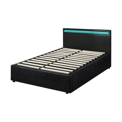 Oikiture Bed Frame RGB LED King Single Gas Lift Storage Base Black-Bed Frames-PEROZ Accessories