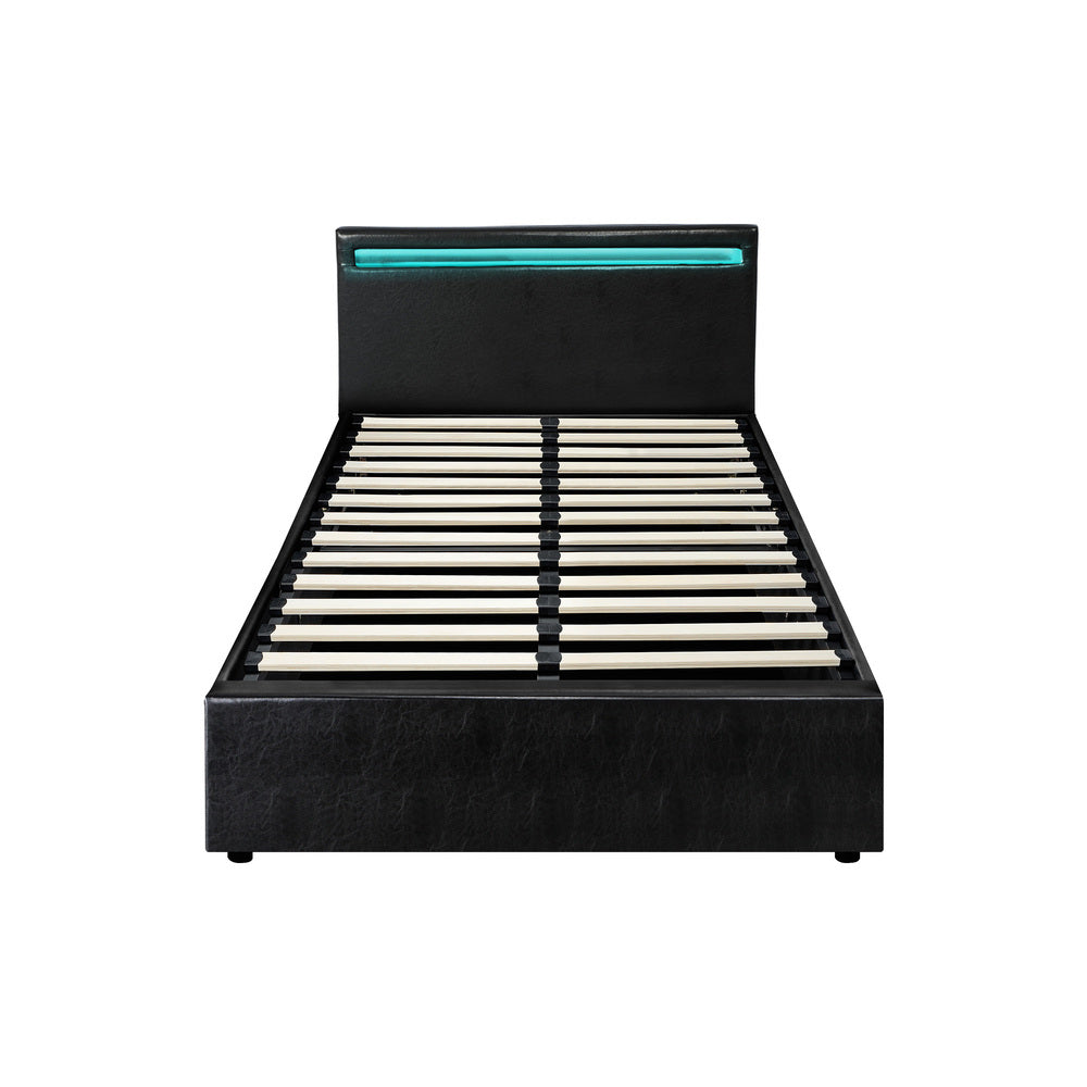 Oikiture Bed Frame RGB LED King Single Gas Lift Storage Base Black-Bed Frames-PEROZ Accessories