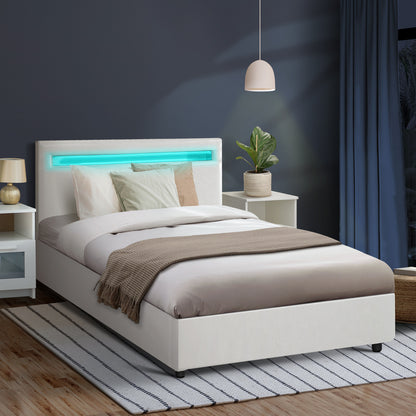 Oikiture Bed Frame RGB LED King Single Gas Lift Storage Base White-Bed Frames-PEROZ Accessories