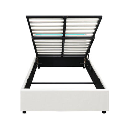 Oikiture Bed Frame RGB LED King Single Gas Lift Storage Base White-Bed Frames-PEROZ Accessories