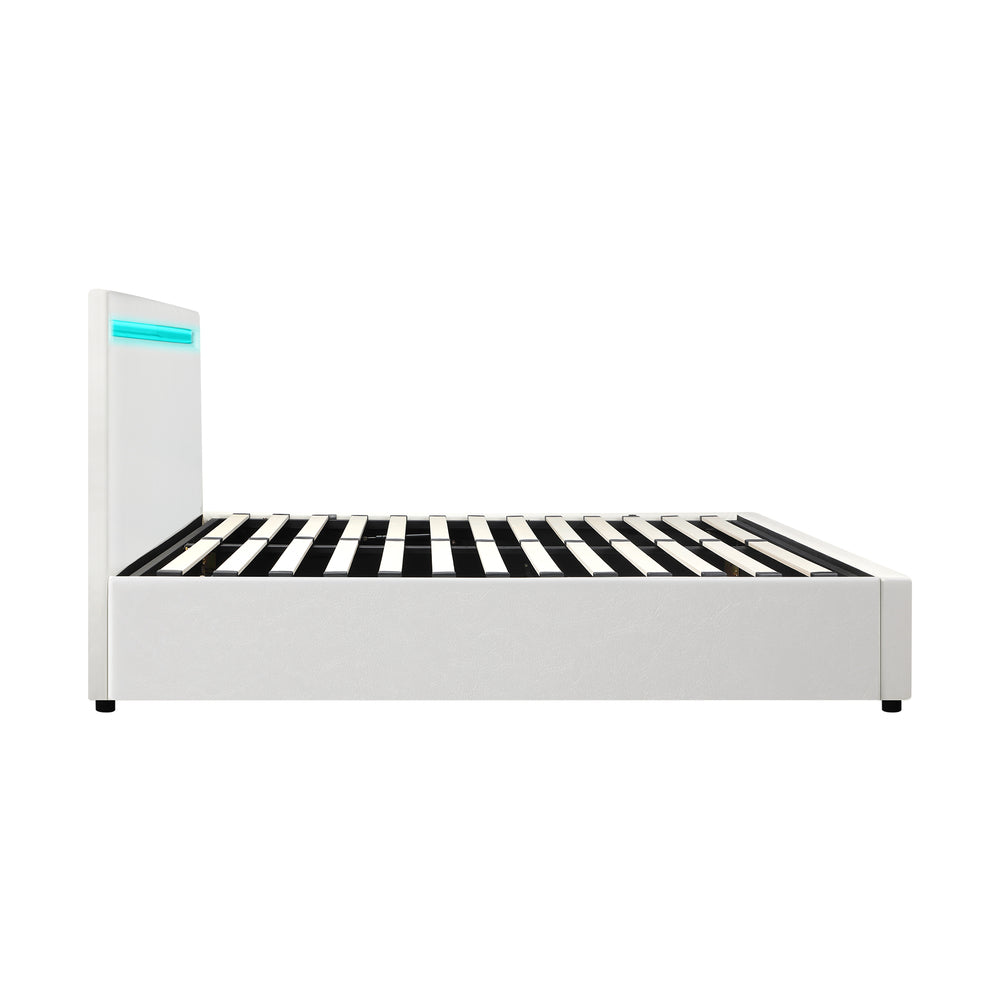 Oikiture Bed Frame RGB LED King Single Gas Lift Storage Base White-Bed Frames-PEROZ Accessories