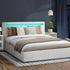Oikiture Bed Frame RGB LED Queen Size Gas Lift Storage Base White-Bed Frames-PEROZ Accessories