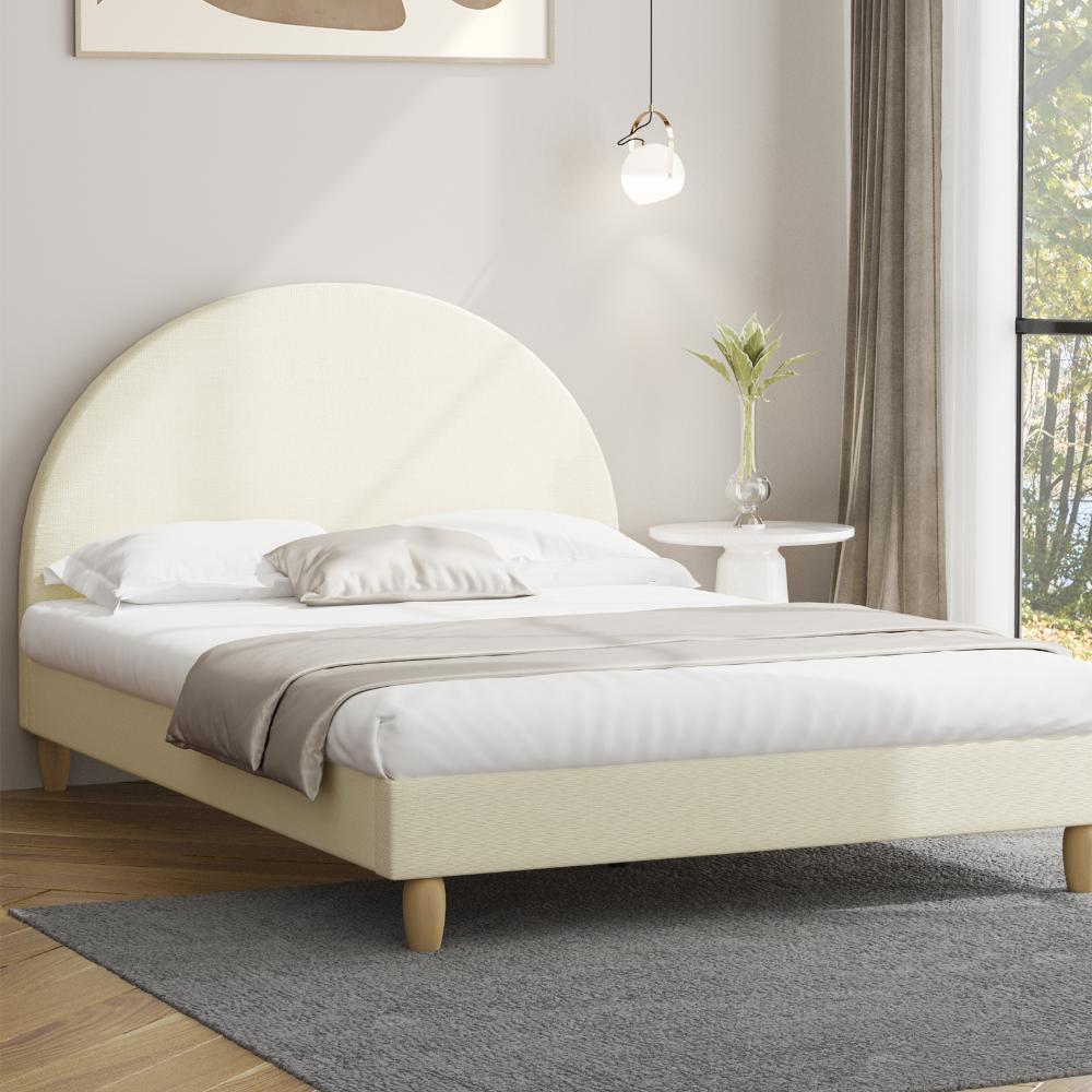 Oikiture Bed Frame Double Size Arched Beds Platform Beige Fabric-Bed Frames-PEROZ Accessories