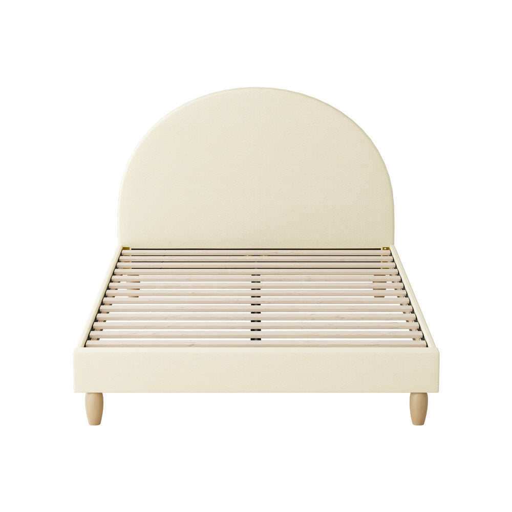 Oikiture Bed Frame Double Size Arched Beds Platform Beige Fabric-Bed Frames-PEROZ Accessories