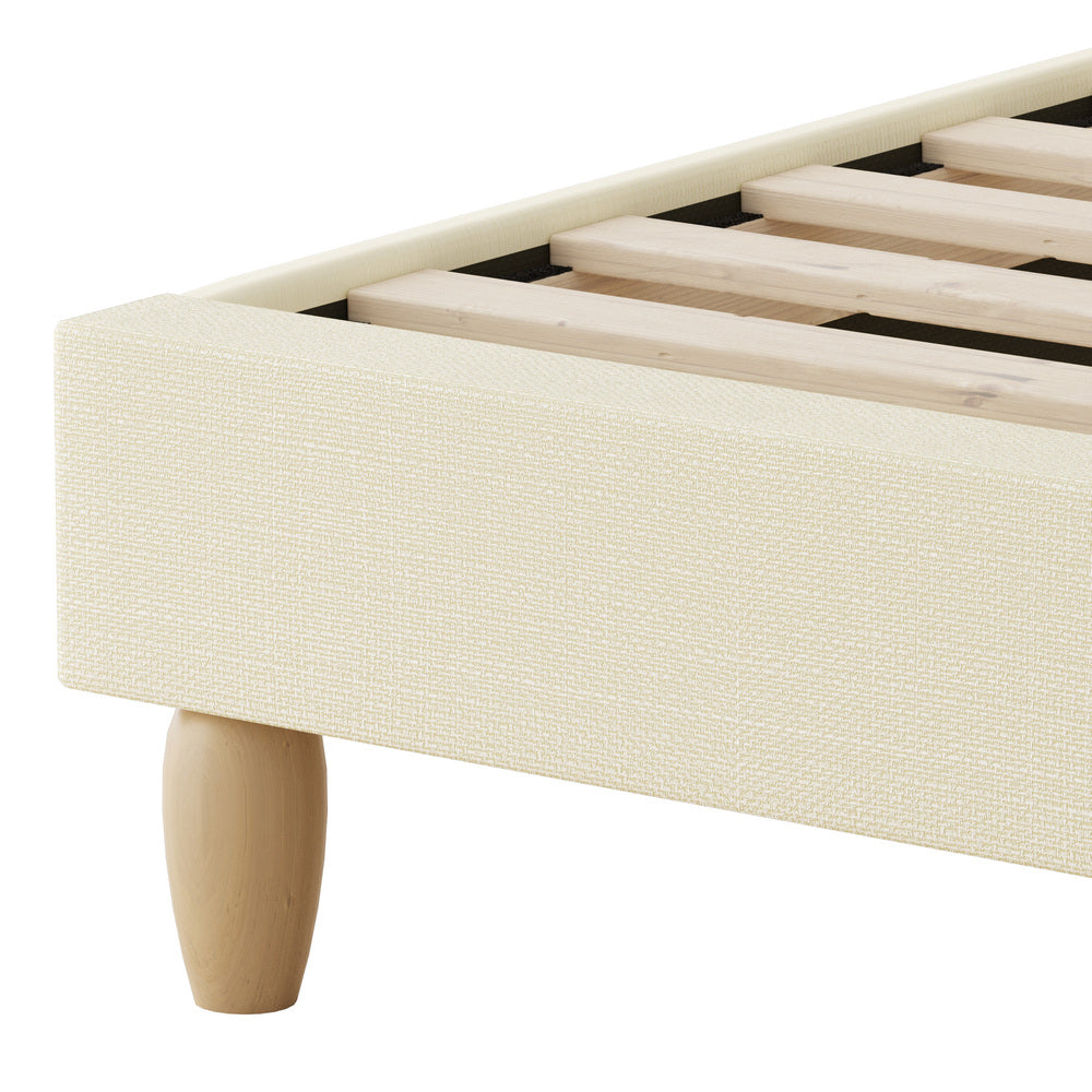 Oikiture Bed Frame Double Size Arched Beds Platform Beige Fabric-Bed Frames-PEROZ Accessories