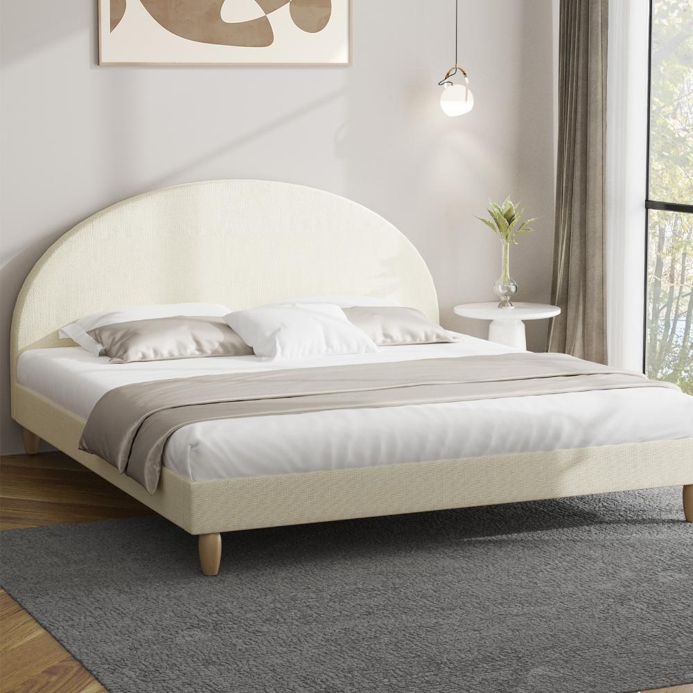 Oikiture Bed Frame King Size Arched Beds Platform Beige Fabric-Bed Frames-PEROZ Accessories