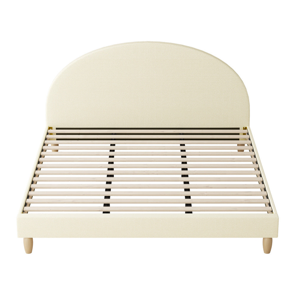 Oikiture Bed Frame King Size Arched Beds Platform Beige Fabric-Bed Frames-PEROZ Accessories