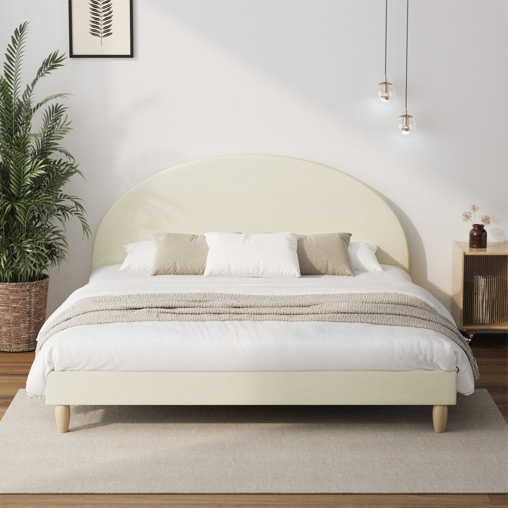 Oikiture Bed Frame King Size Arched Beds Platform Beige Fabric-Bed Frames-PEROZ Accessories