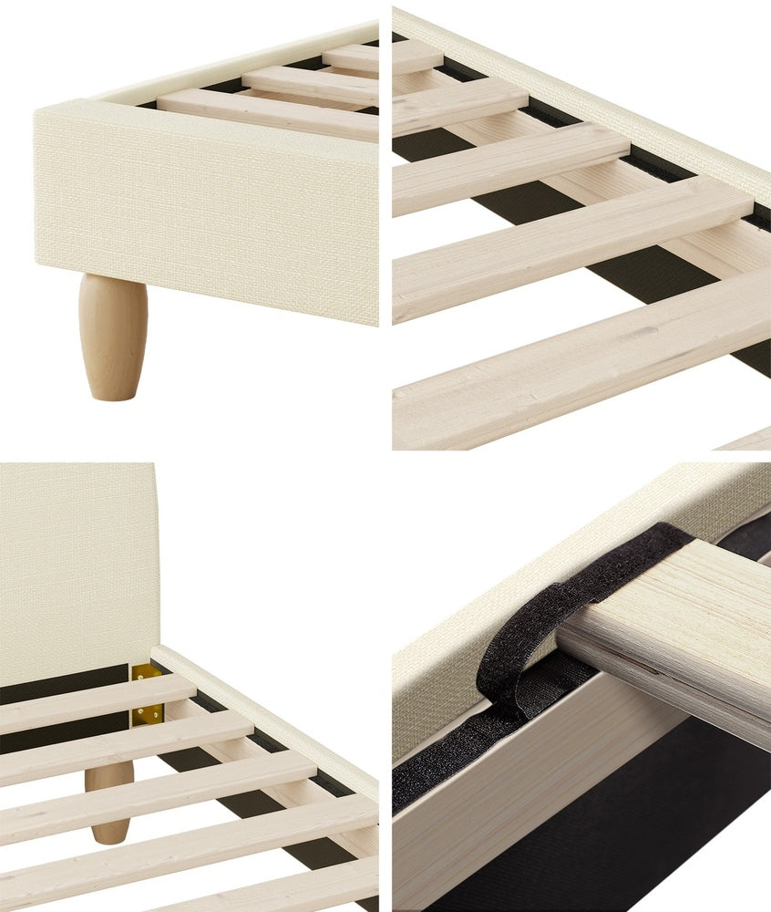 Oikiture Bed Frame King Single Size Arched Beds Platform Beige Fabric-Bed Frames-PEROZ Accessories