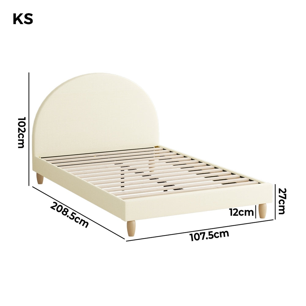 Oikiture Bed Frame King Single Size Arched Beds Platform Beige Fabric-Bed Frames-PEROZ Accessories