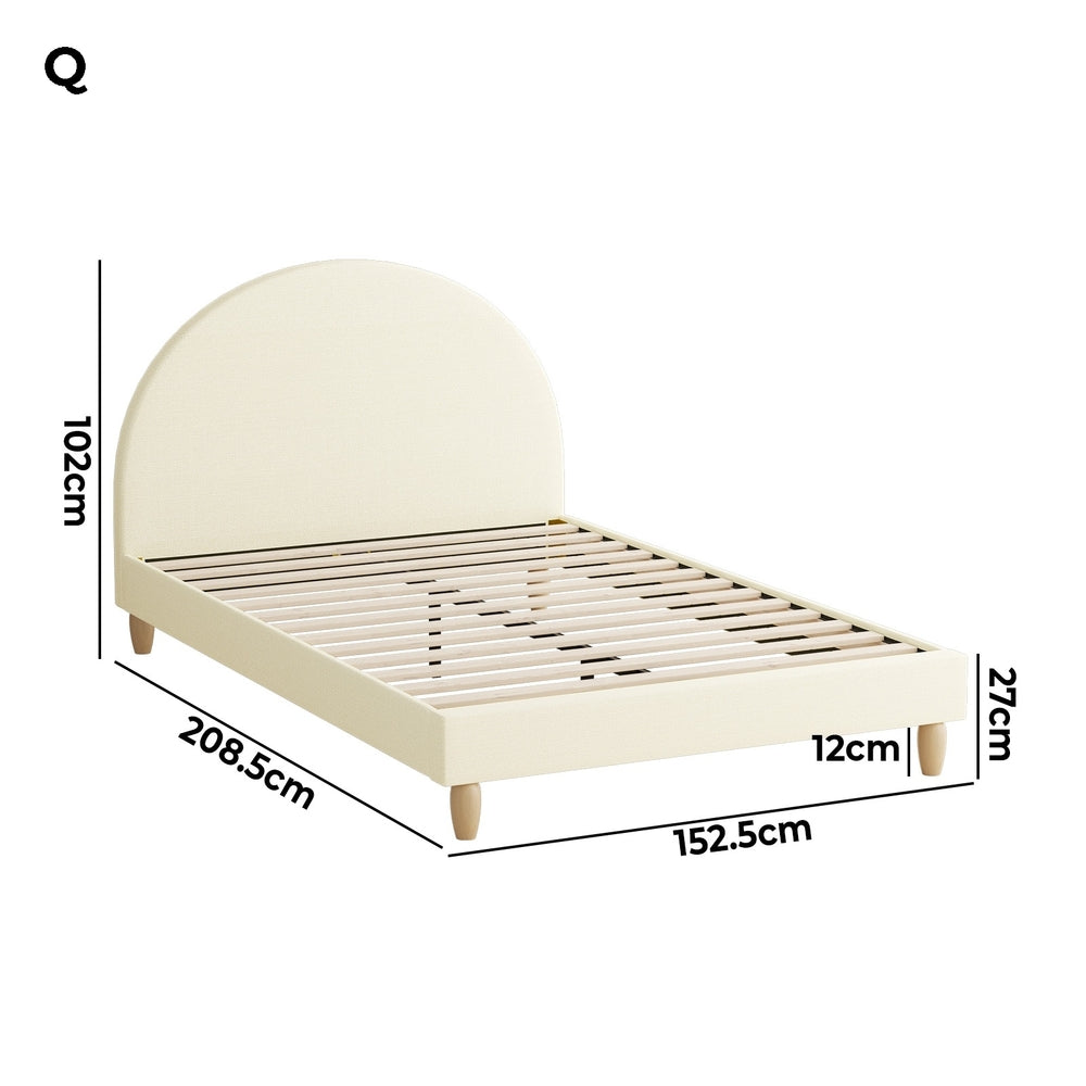 Oikiture Bed Frame Queen Size Arched Beds Platform Beige Fabric-Bed Frames-PEROZ Accessories